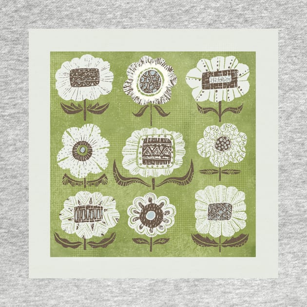 Folk art retro vibe floral print//hand drawn flowers by Bridgett3602